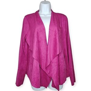 Jules & Leopold Magenta Pink Faux Suede Drape Front Open Cardigan